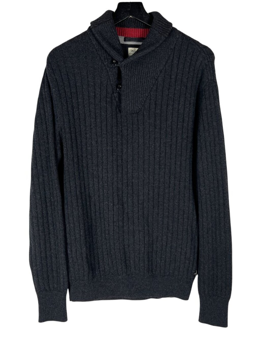Relwen Rib Merino Shawl Sweater in Charcoal Gray 100% Merino Wool Ribbed Size XL